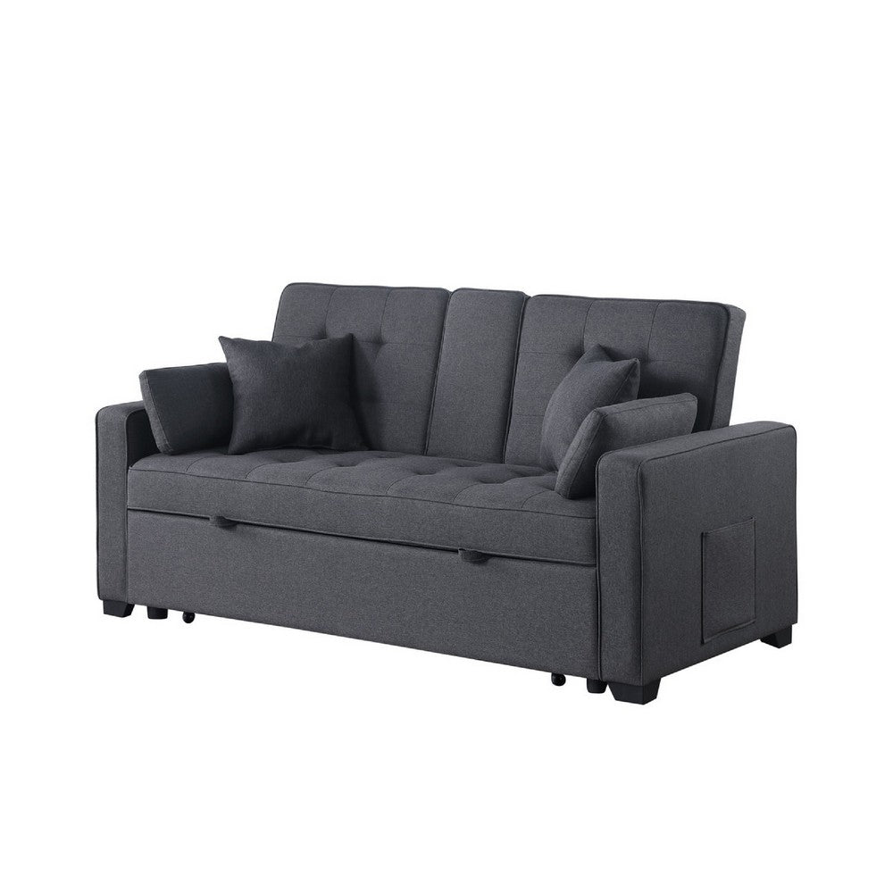 Oli Convertible Sleeper Loveseat | USB Ports | 4 Throw Pillows | Gray Linen