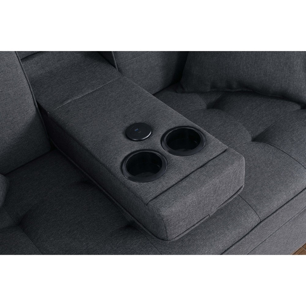 Oli Convertible Sleeper Loveseat | USB Ports | 4 Throw Pillows | Gray Linen