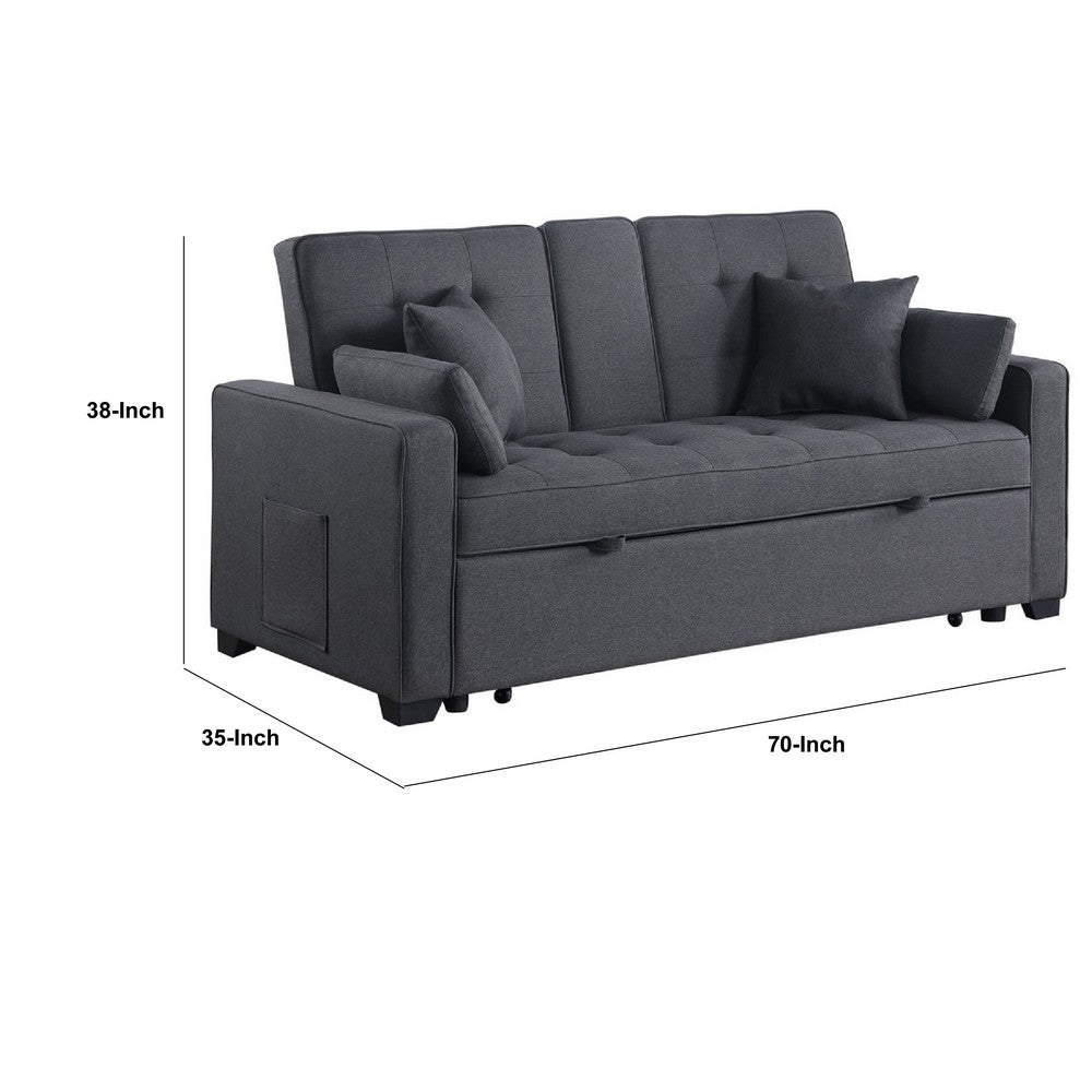 Oli Convertible Sleeper Loveseat | USB Ports | 4 Throw Pillows | Gray Linen