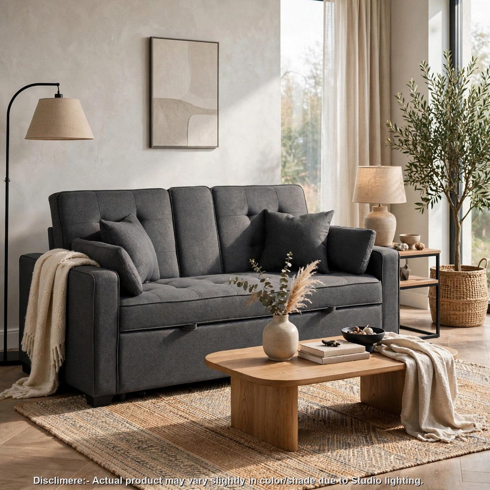 Oli Convertible Sleeper Loveseat | USB Ports | 4 Throw Pillows | Gray Linen