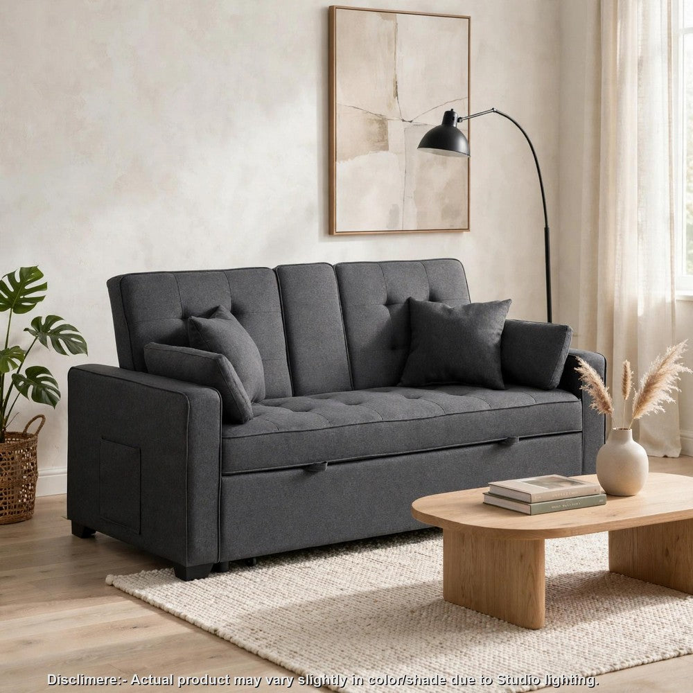Oli Convertible Sleeper Loveseat | USB Ports | 4 Throw Pillows | Gray Linen