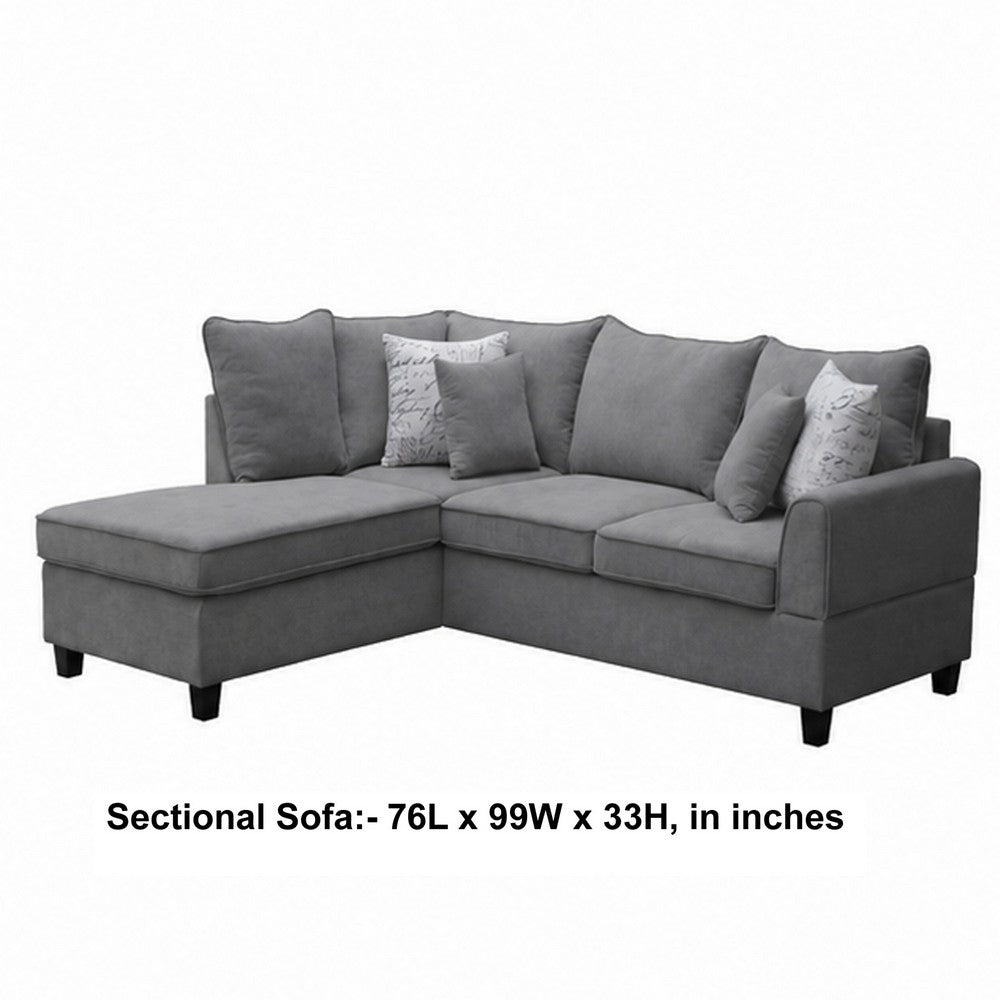 Kyna Sectional Sofa with Storage Ottoman | Throw Pillows | Gray Fabric