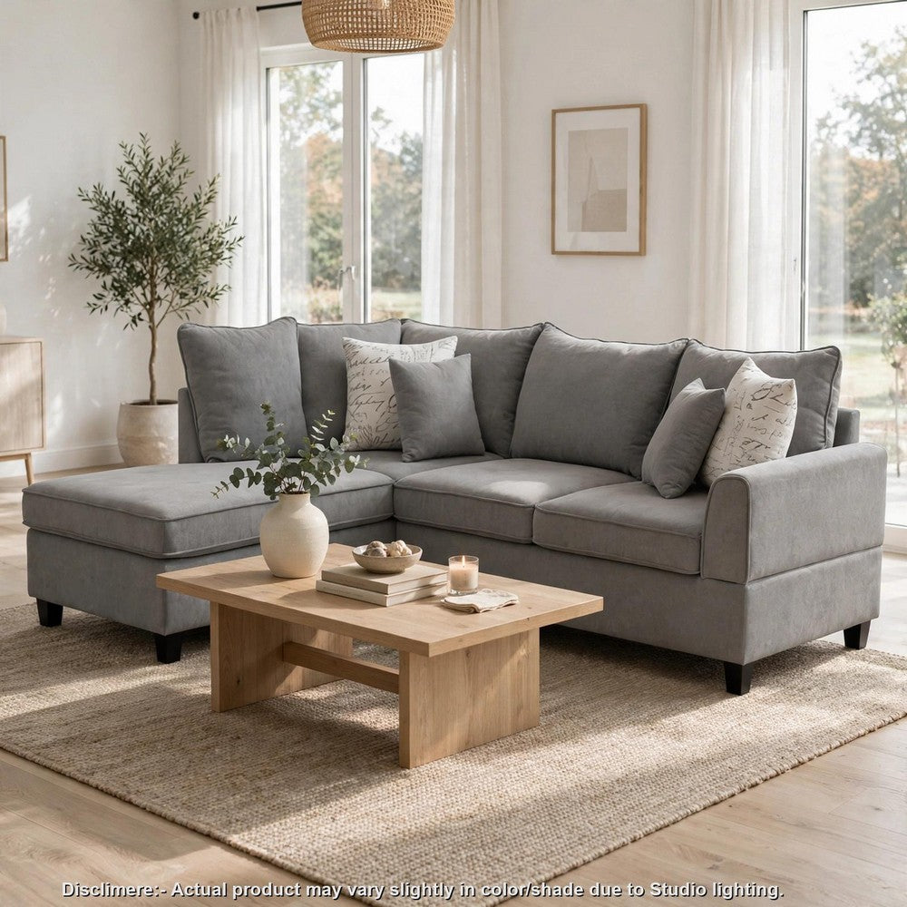 Kyna Sectional Sofa with Storage Ottoman | Throw Pillows | Gray Fabric