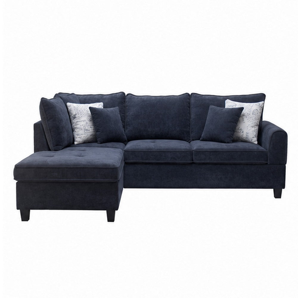 Kyna Sectional Sofa with Storage Ottoman | Throw Pillows | Black Fabric