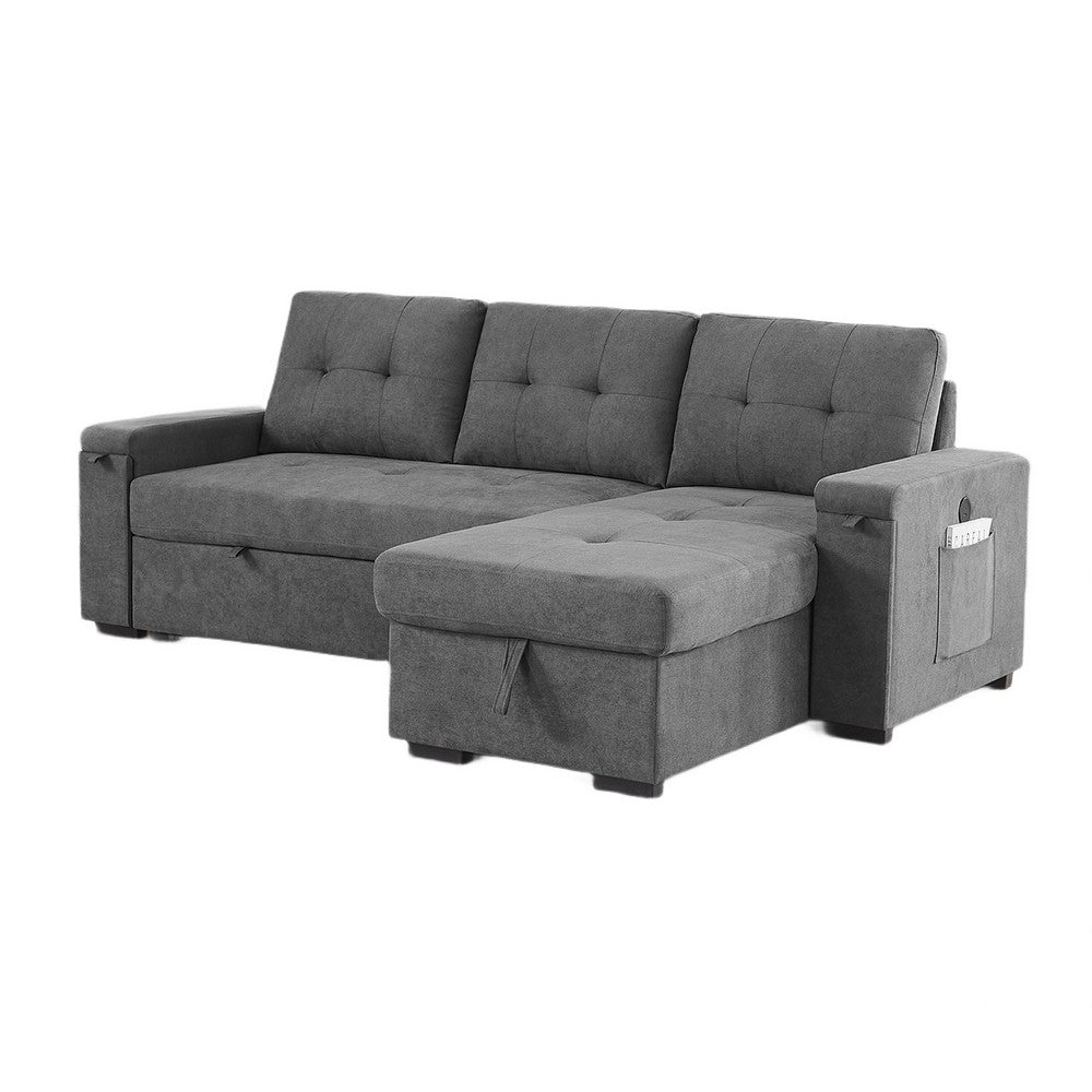 Oby Sleeper Sectional with Storage Chaise and USB Ports | Gray Fabric