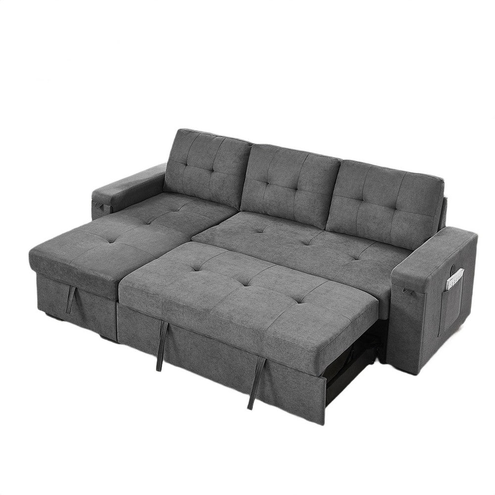 Oby Sleeper Sectional with Storage Chaise and USB Ports | Gray Fabric