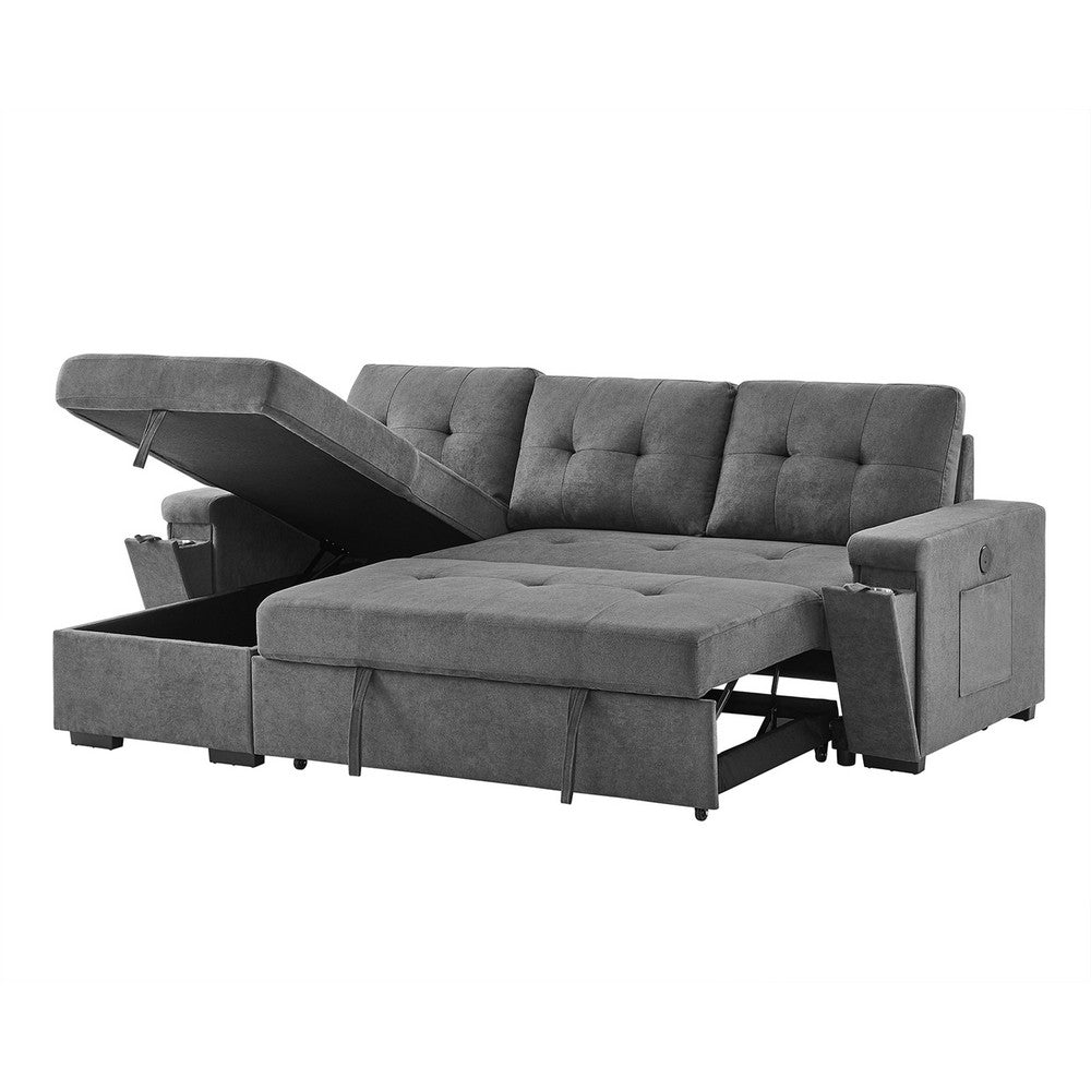 Oby Sleeper Sectional with Storage Chaise and USB Ports | Gray Fabric