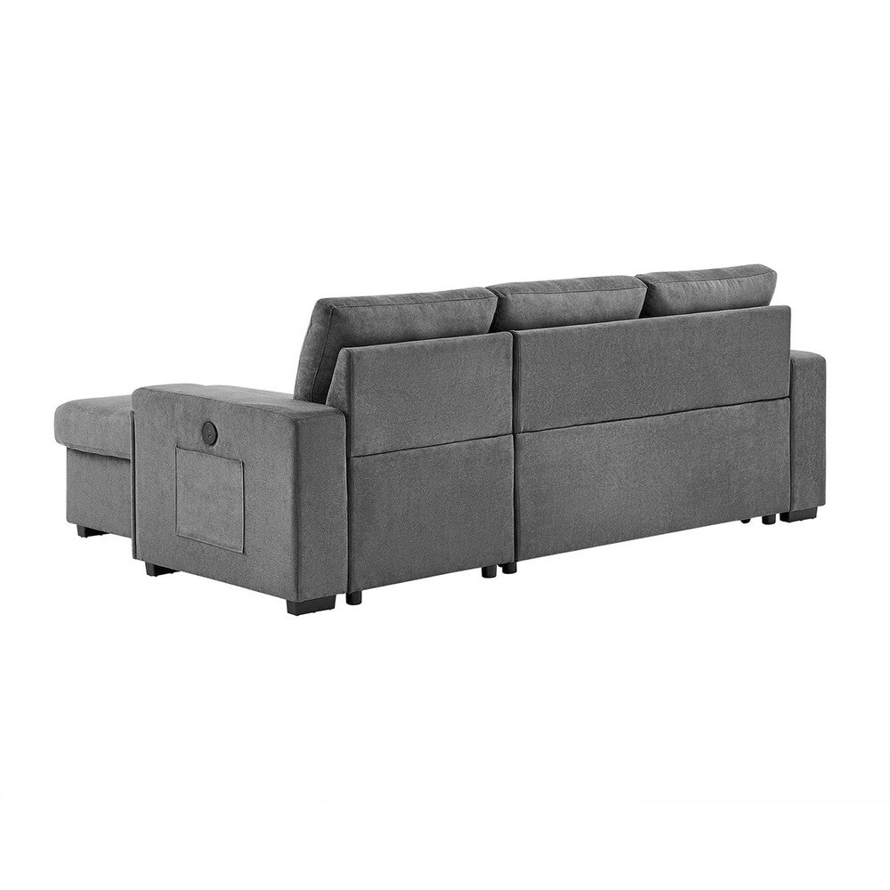 Oby Sleeper Sectional with Storage Chaise and USB Ports | Gray Fabric