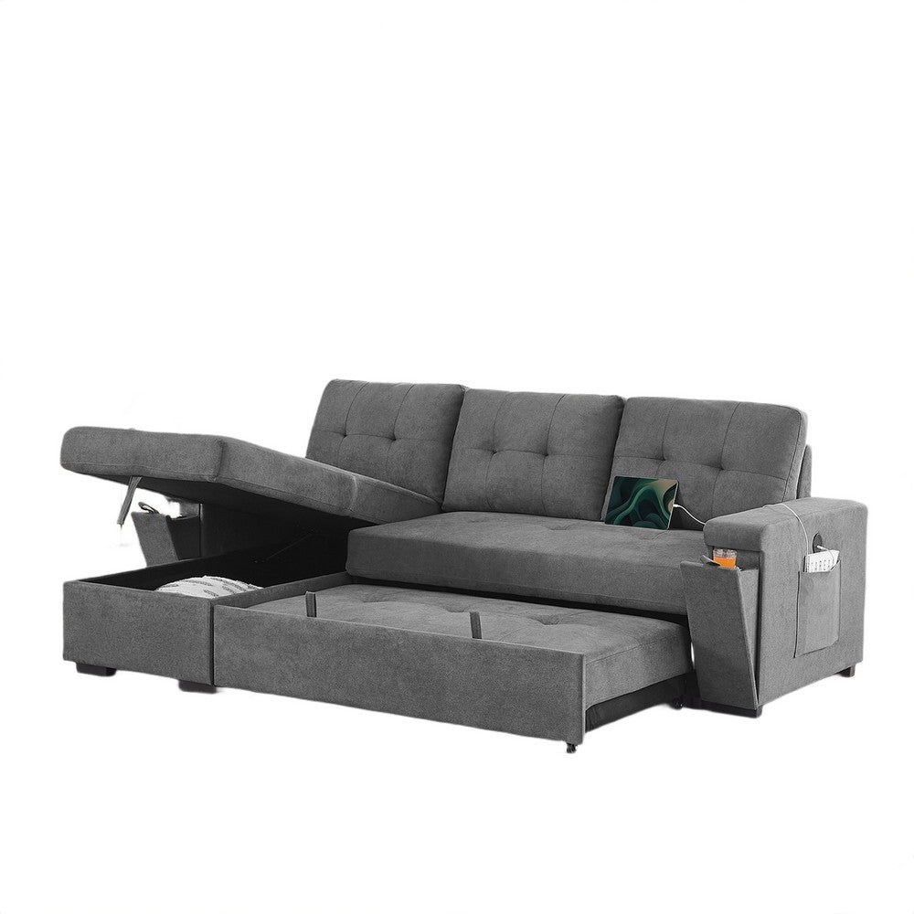 Oby Sleeper Sectional with Storage Chaise and USB Ports | Gray Fabric