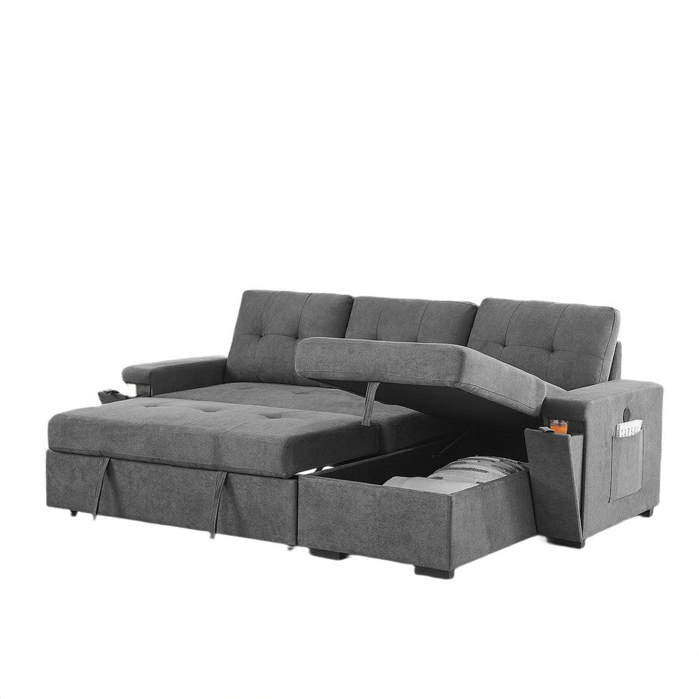Oby Sleeper Sectional with Storage Chaise and USB Ports | Gray Fabric