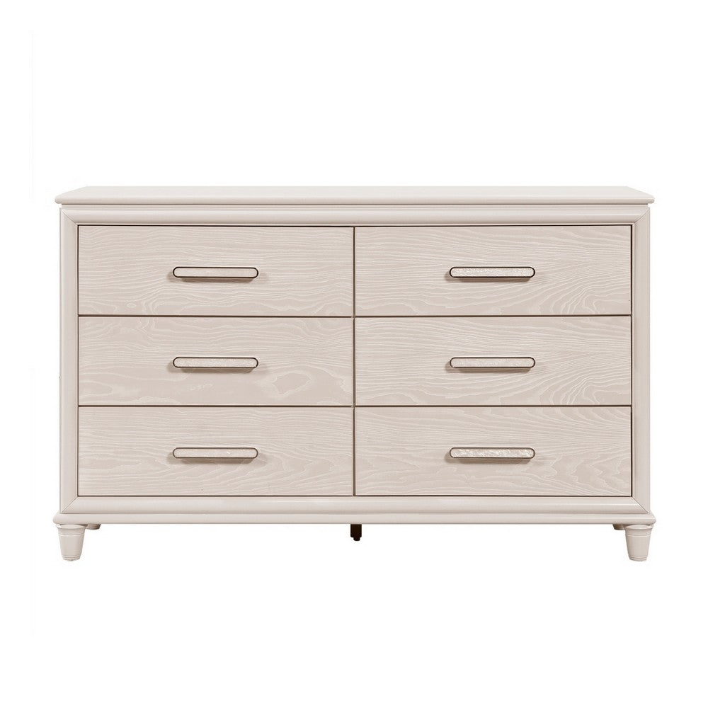 Monie Wide Dresser | 6 Drawers | Chrome Bar Handles | White Wood