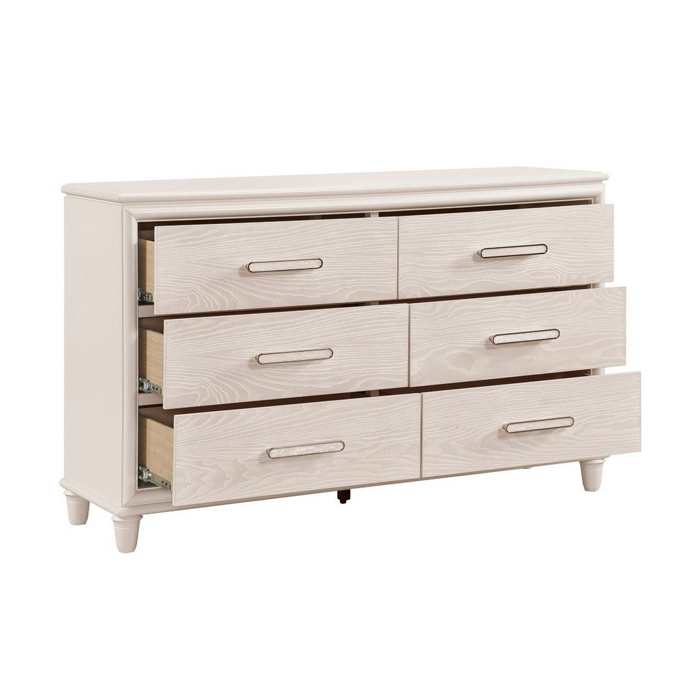 Monie Wide Dresser | 6 Drawers | Chrome Bar Handles | White Wood