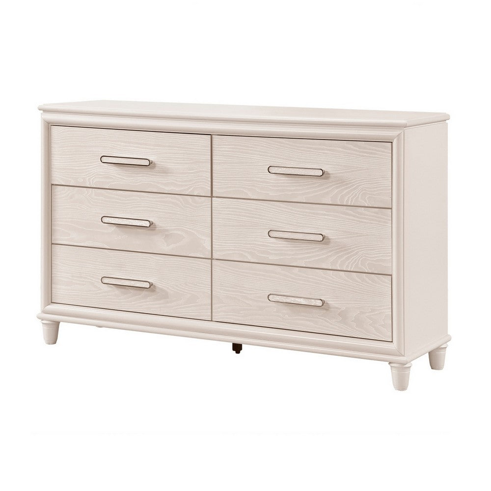 Monie Wide Dresser | 6 Drawers | Chrome Bar Handles | White Wood