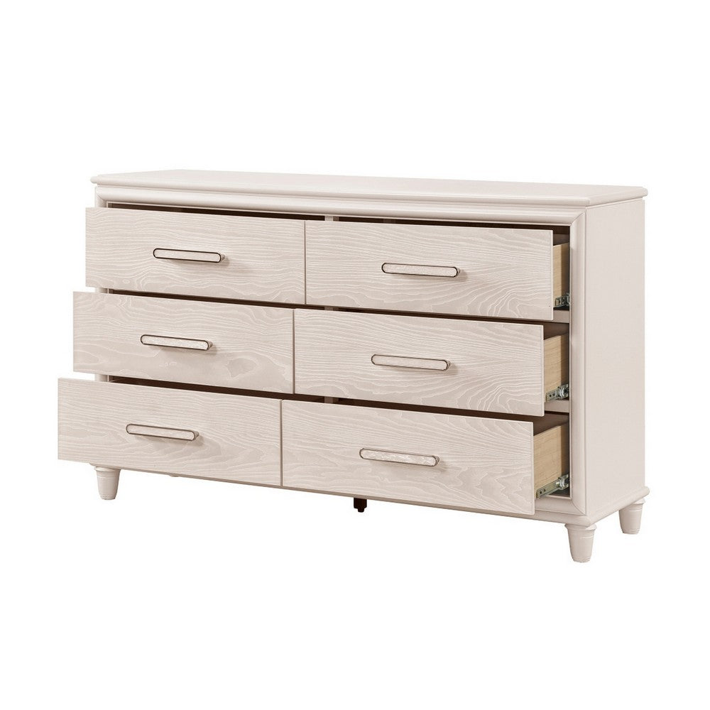 Monie Wide Dresser | 6 Drawers | Chrome Bar Handles | White Wood