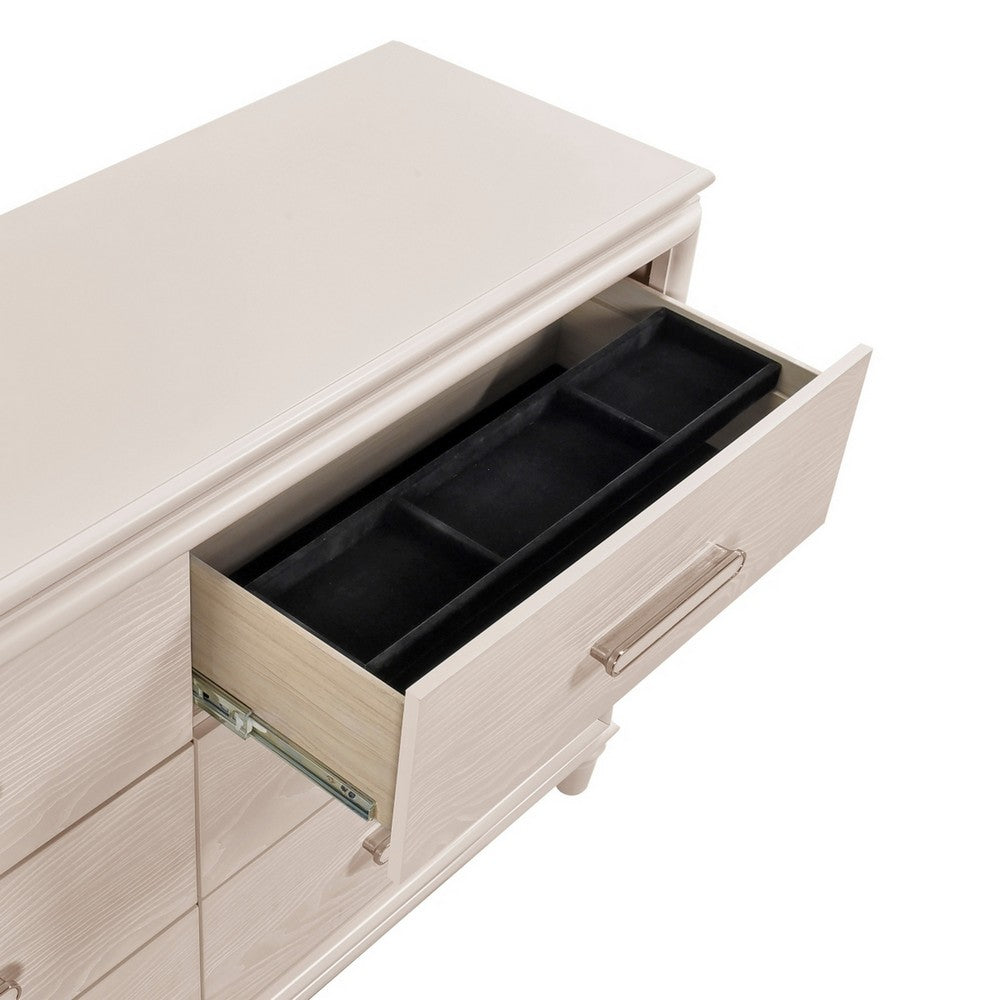 Monie Wide Dresser | 6 Drawers | Chrome Bar Handles | White Wood