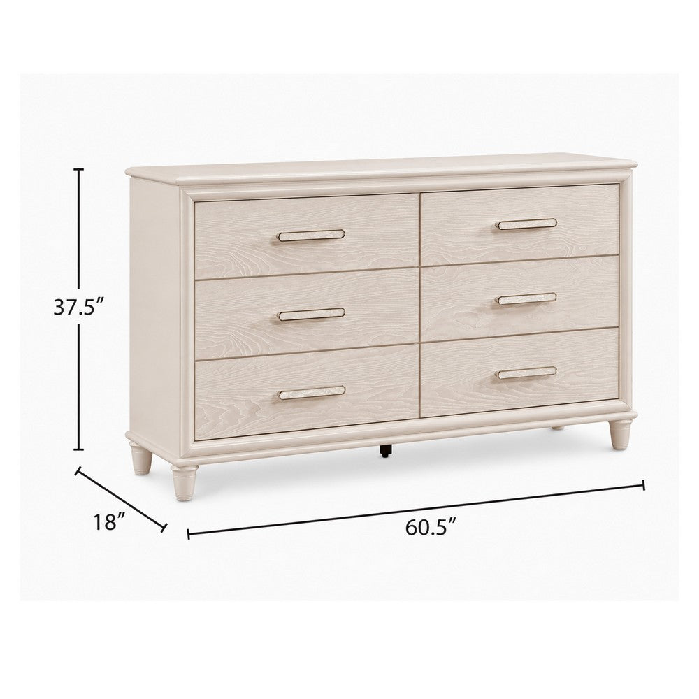 Monie Wide Dresser | 6 Drawers | Chrome Bar Handles | White Wood