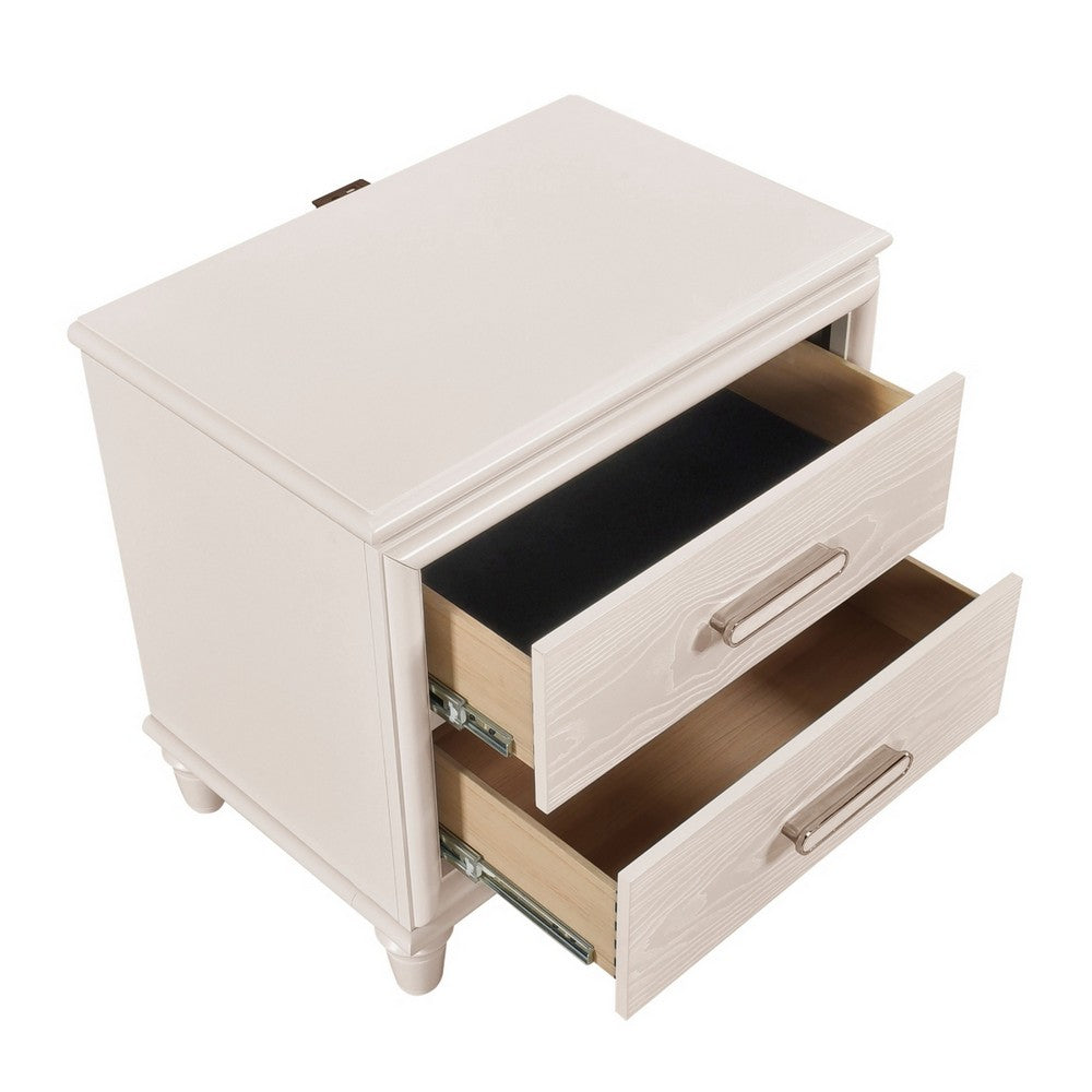 Monie Nightstand with 2 Drawers | USB-A and USB-C Ports | White Wood
