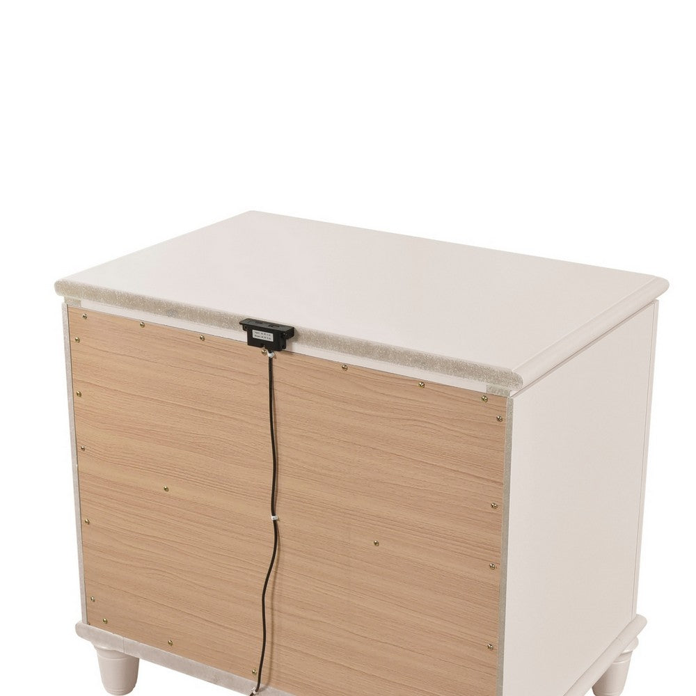 Monie Nightstand with 2 Drawers | USB-A and USB-C Ports | White Wood