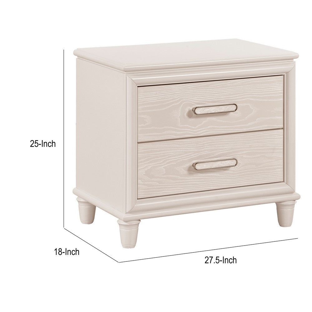 Monie Nightstand with 2 Drawers | USB-A and USB-C Ports | White Wood