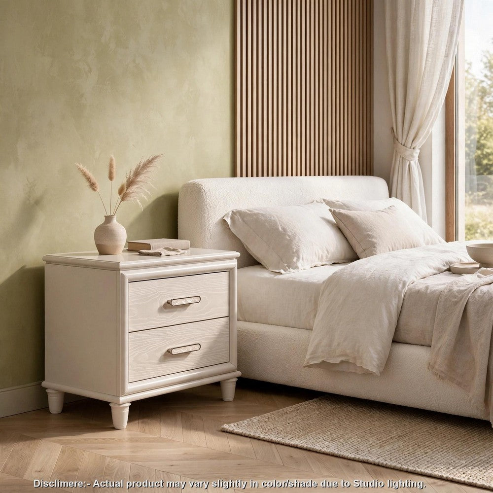 Monie Nightstand with 2 Drawers | USB-A and USB-C Ports | White Wood