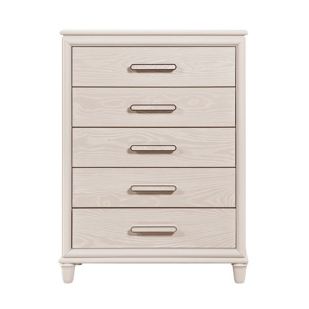 Monie Tall Dresser Chest | 5 Drawers | Chrome Bar Handles | White Wood