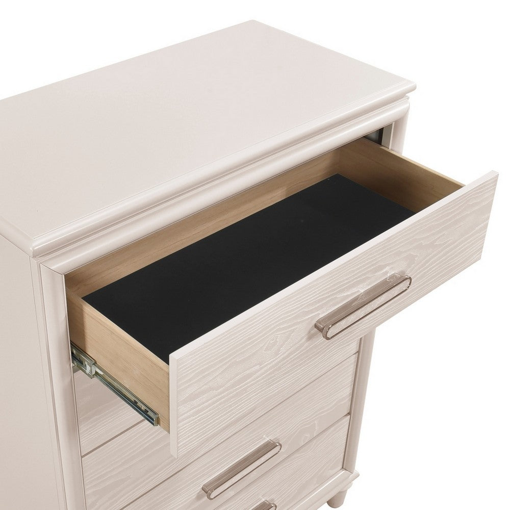 Monie Tall Dresser Chest | 5 Drawers | Chrome Bar Handles | White Wood