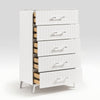 Cyna Tall Dresser Chest | 5 Drawer | Faux Marble | Chrome Leg | White Wood