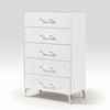 Cyna Tall Dresser Chest | 5 Drawer | Faux Marble | Chrome Leg | White Wood