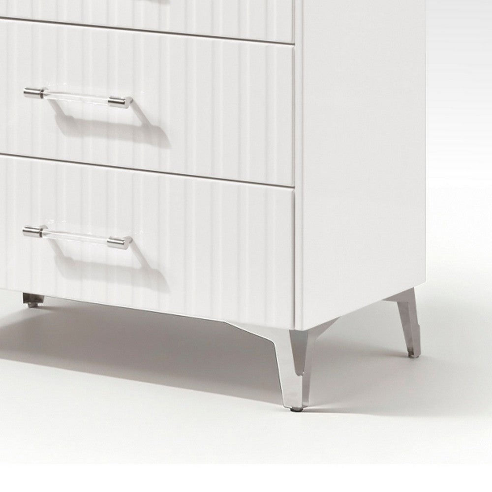 Cyna Tall Dresser Chest | 5 Drawer | Faux Marble | Chrome Leg | White Wood