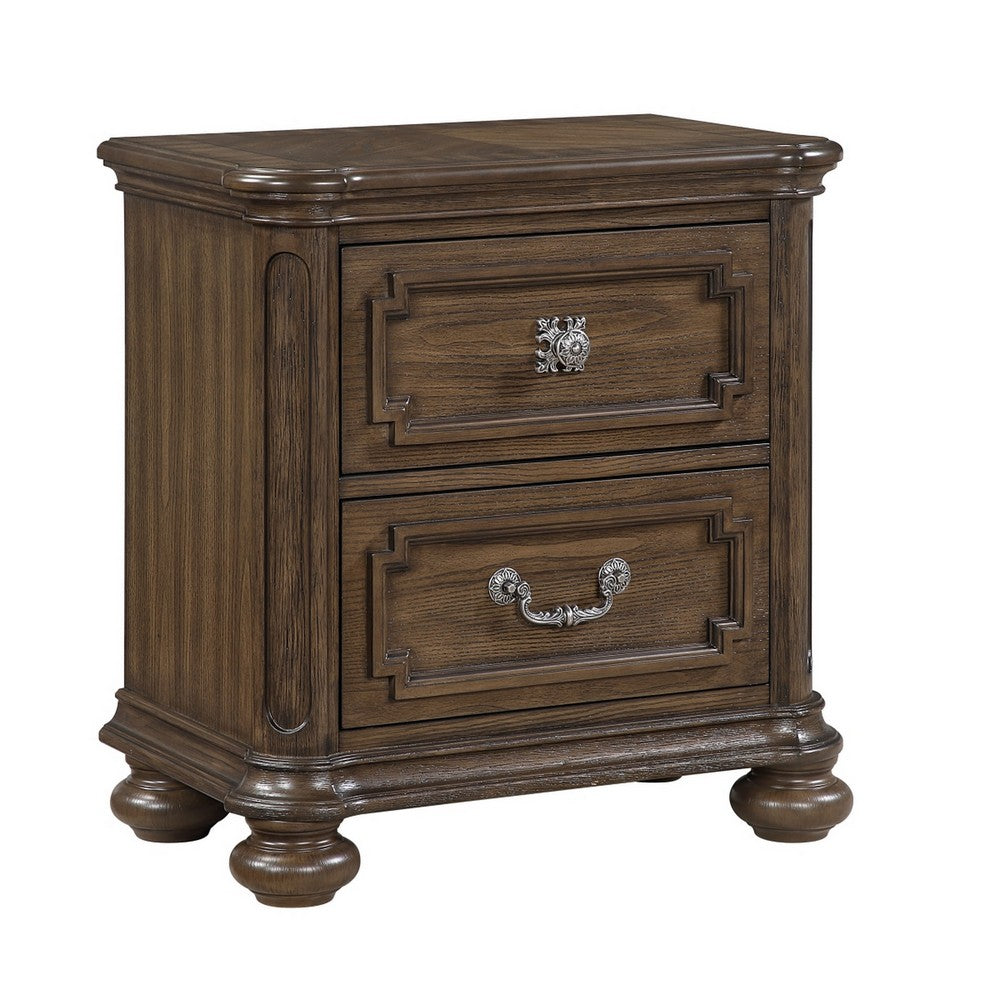 Bucky Nightstand with 2 Dovetail Drawers | Molding Details | Brown Wood