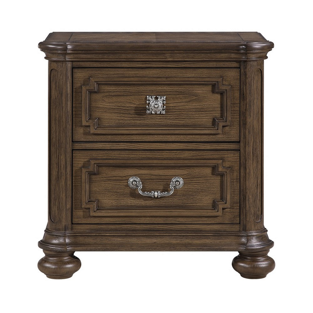Bucky Nightstand with 2 Dovetail Drawers | Molding Details | Brown Wood