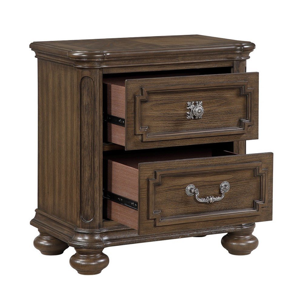 Bucky Nightstand with 2 Dovetail Drawers | Molding Details | Brown Wood
