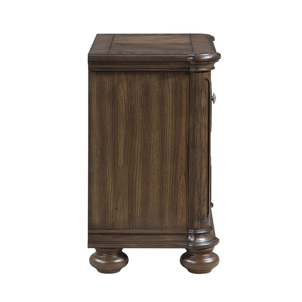 Bucky Nightstand with 2 Dovetail Drawers | Molding Details | Brown Wood