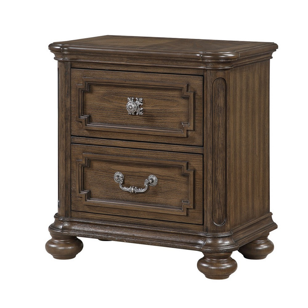 Bucky Nightstand with 2 Dovetail Drawers | Molding Details | Brown Wood