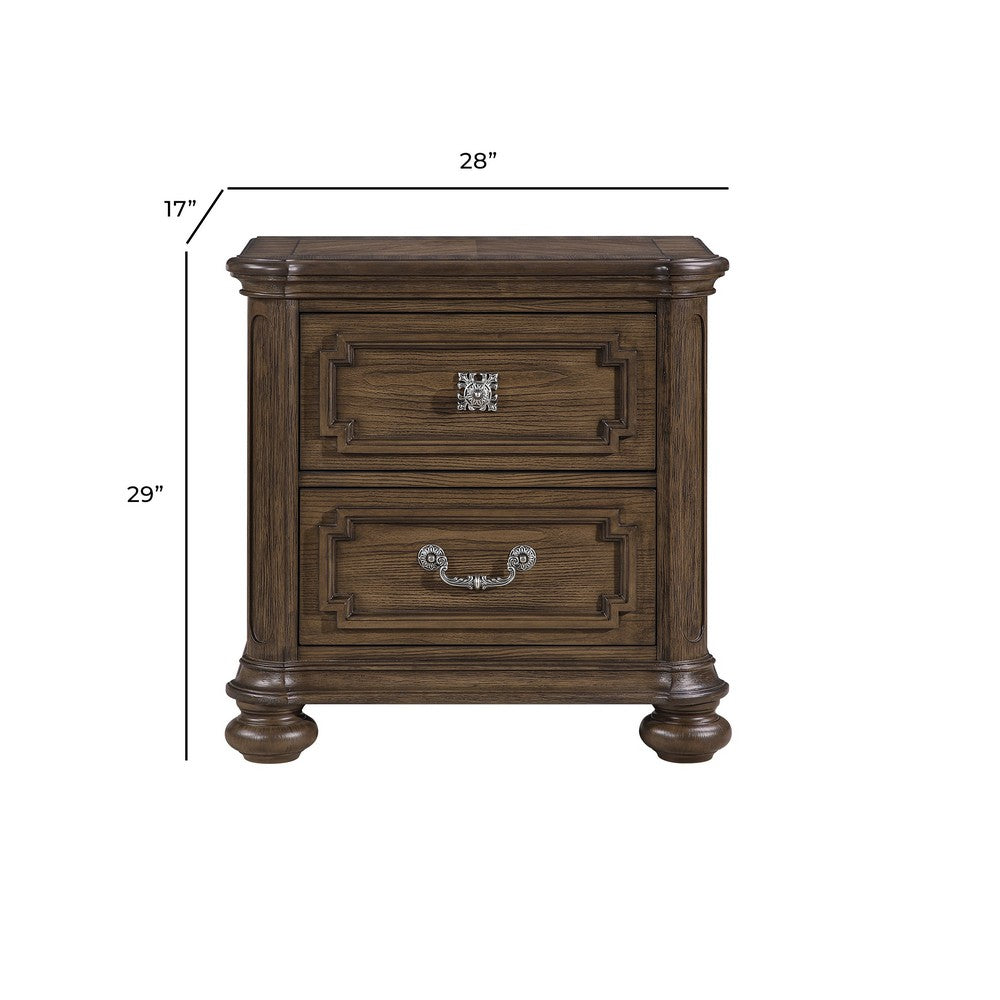 Bucky Nightstand with 2 Dovetail Drawers | Molding Details | Brown Wood