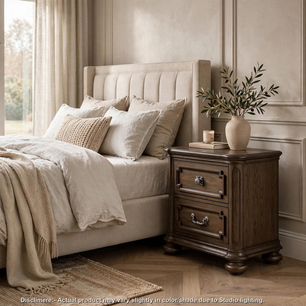 Bucky Nightstand with 2 Dovetail Drawers | Molding Details | Brown Wood