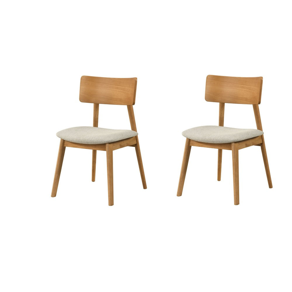 Zoya Dining Side Chair with Wooden Frame | Set of 2 | Beige Fabric