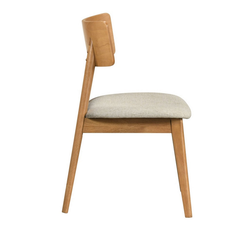 Zoya Dining Side Chair with Wooden Frame | Set of 2 | Beige Fabric