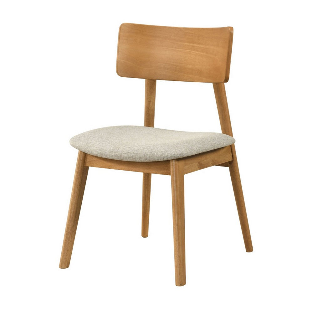 Zoya Dining Side Chair with Wooden Frame | Set of 2 | Beige Fabric