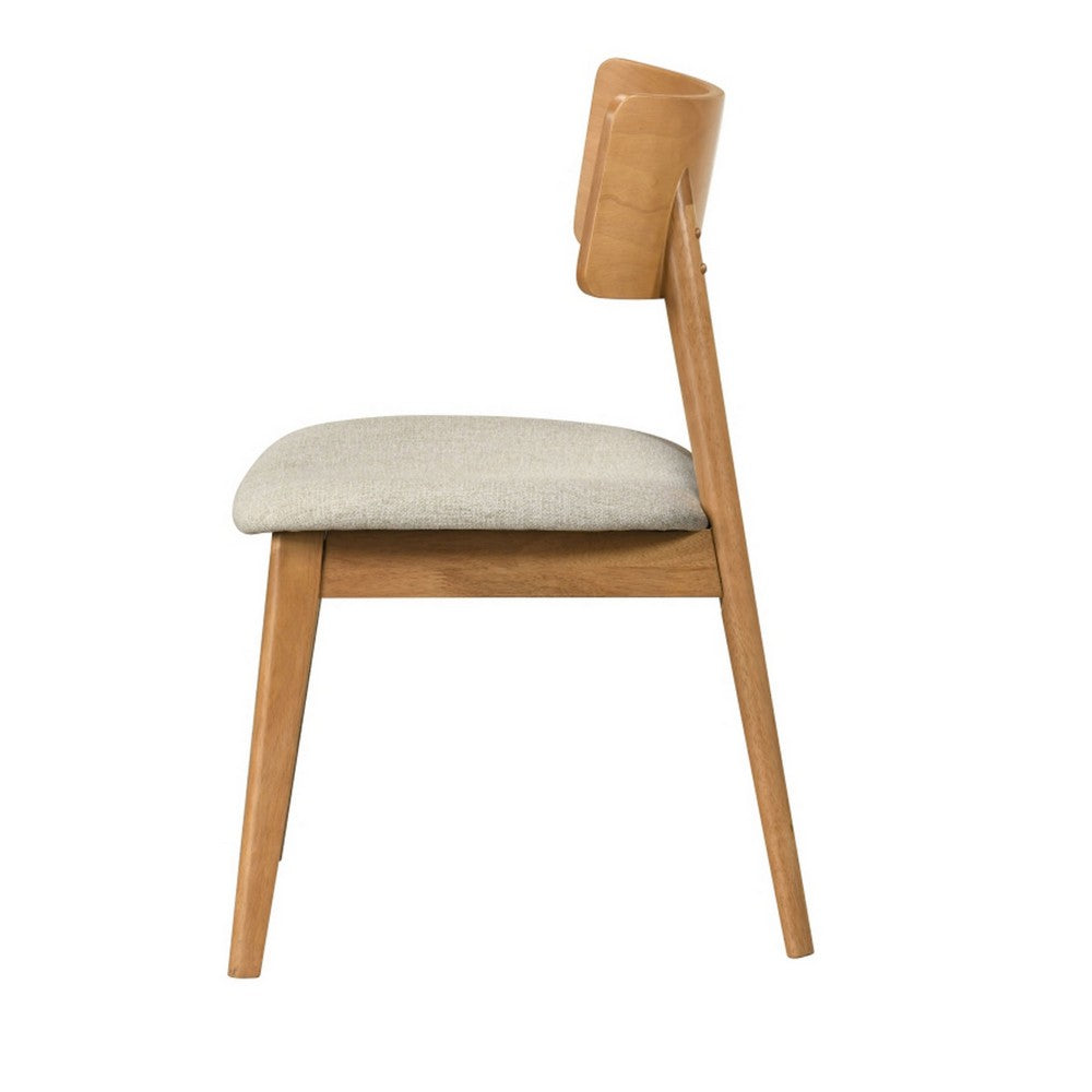 Zoya Dining Side Chair with Wooden Frame | Set of 2 | Beige Fabric