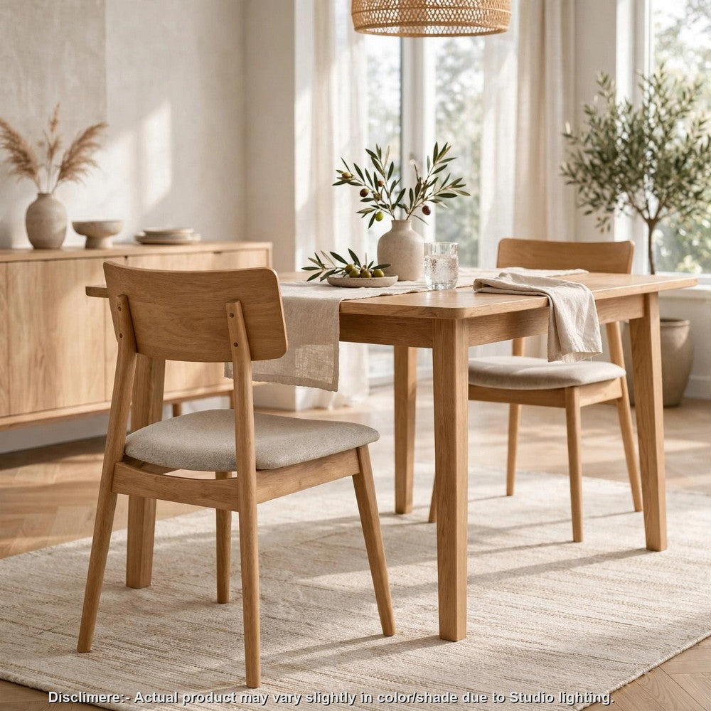 Zoya Dining Side Chair with Wooden Frame | Set of 2 | Beige Fabric