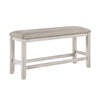 Vile Counter-Height Dining Bench | Gray Fabric Seat | Antique White Wood