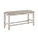 Vile Counter-Height Dining Bench | Gray Fabric Seat | Antique White Wood