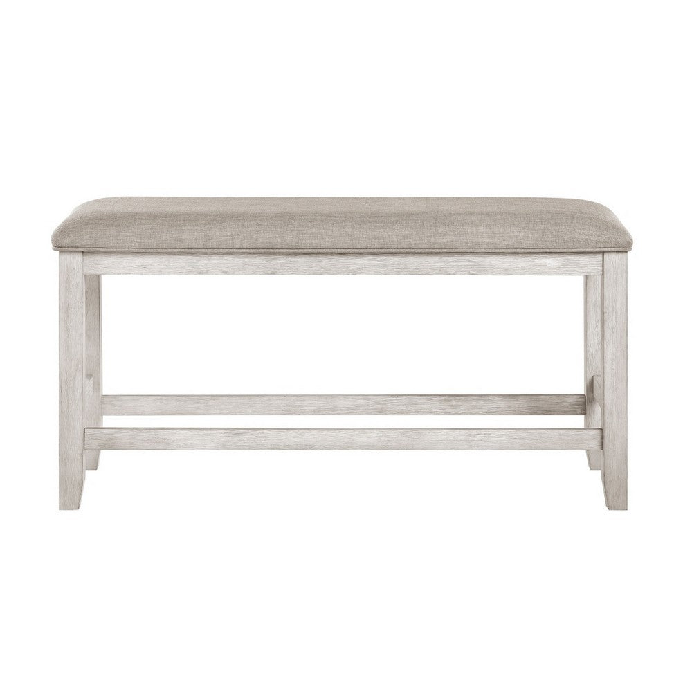 Vile Counter-Height Dining Bench | Gray Fabric Seat | Antique White Wood