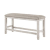 Vile Counter-Height Dining Bench | Gray Fabric Seat | Antique White Wood