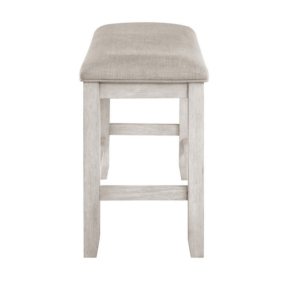 Vile Counter-Height Dining Bench | Gray Fabric Seat | Antique White Wood