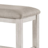 Vile Counter-Height Dining Bench | Gray Fabric Seat | Antique White Wood