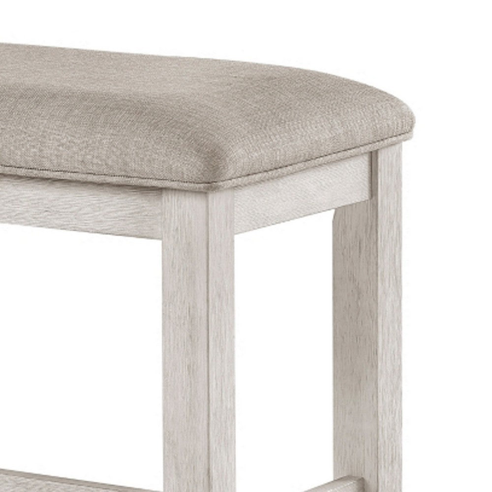 Vile Counter-Height Dining Bench | Gray Fabric Seat | Antique White Wood