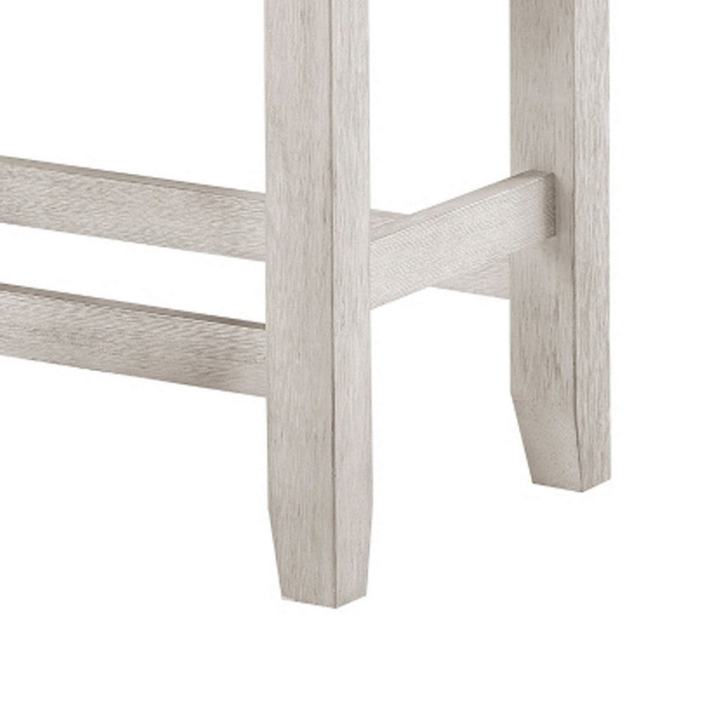 Vile Counter-Height Dining Bench | Gray Fabric Seat | Antique White Wood