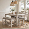 Vile Counter-Height Dining Bench | Gray Fabric Seat | Antique White Wood